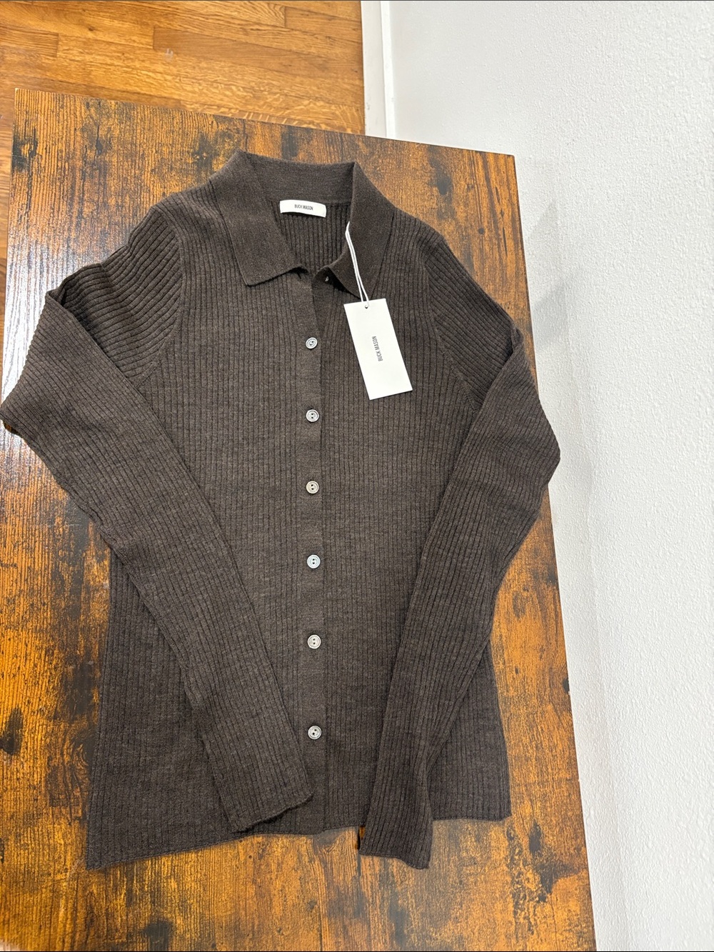 Buck Mason M Featherweight Silk Cashmere Collared Cardigan Spiced Molasses NWT